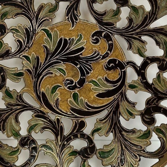 Brass, openwork cutout bowls with enamel color design /STUNNING/ set of 2 - Picture 3 of 10